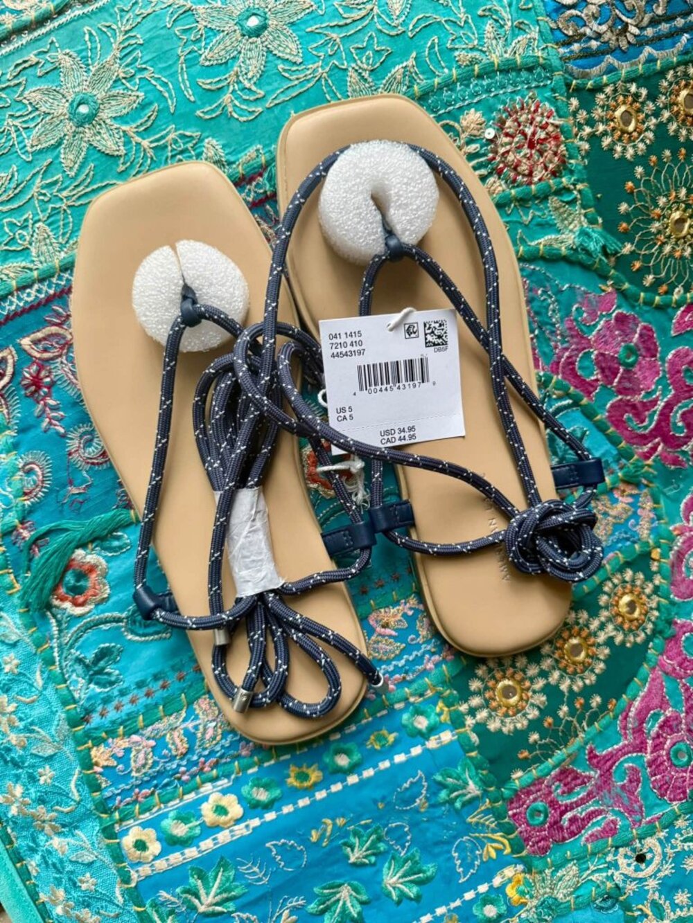 American Eagle Blue and white corded lace up sandals. Size 6 NWT